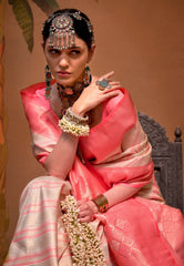 Ivory Brocade Kanjivaram Silk Saree With Blouse Piece - Adi Akshoy & Co.