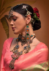 Pastel Green Brocade Kanjivaram Silk Saree With Blouse Piece - Adi Akshoy & Co.