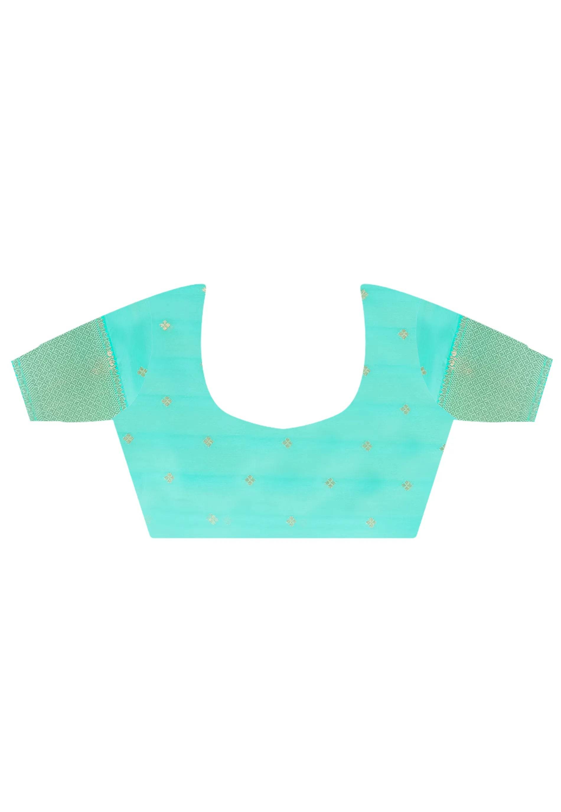 Peach Brocade Kanjivaram Silk Saree With Blouse Piece - Adi Akshoy & Co.