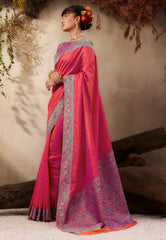 Rani Pink Kanjivaram Silk Saree with Blouse Piece - Adi Akshoy & Co.