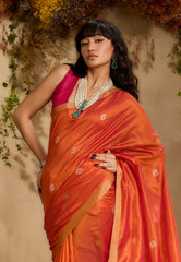 Orange Colour Tussar Silk Saree with Blouse Piece - Adi Akshoy & Co.