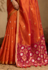 Orange Colour Tussar Silk Saree with Blouse Piece - Adi Akshoy & Co.