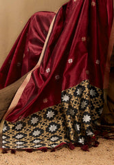 Maroon Kanjivaram Silk Saree with Blouse Piece - Adi Akshoy & Co.