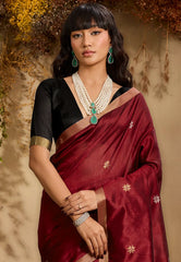 Maroon Kanjivaram Silk Saree with Blouse Piece - Adi Akshoy & Co.