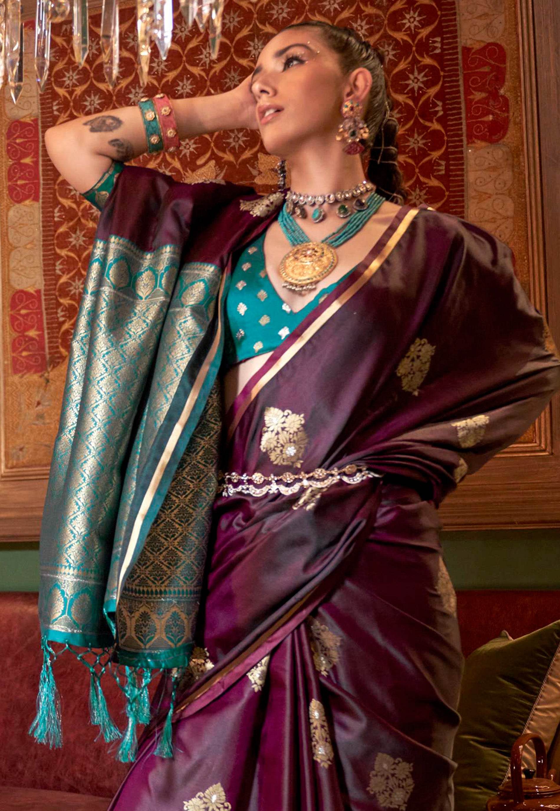 Cross Maroon Mashru Silk Saree with Blouse Piece - Adi Akshoy & Co.