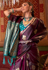 Cross Maroon Mashru Silk Saree with Blouse Piece - Adi Akshoy & Co.