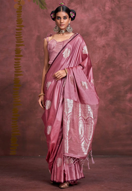 Onion Pink Mashru Silk Saree with blouse Piece - Adi Akshoy & Co.