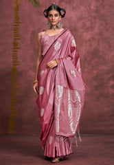 Onion Pink Mashru Silk Saree with blouse Piece - Adi Akshoy & Co.