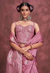 Onion Pink Mashru Silk Saree with blouse Piece - Adi Akshoy & Co.