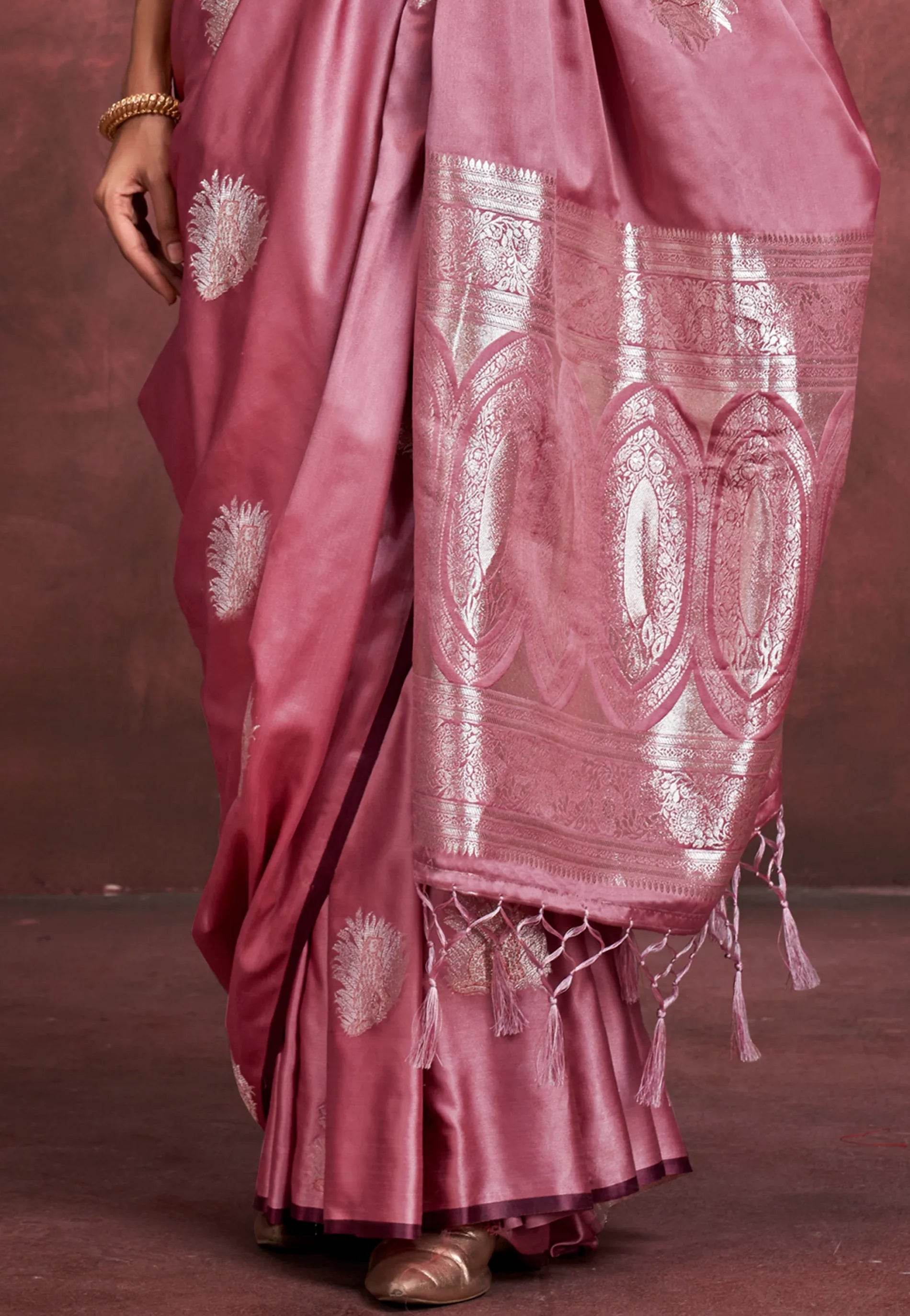 Onion Pink Mashru Silk Saree with blouse Piece - Adi Akshoy & Co.