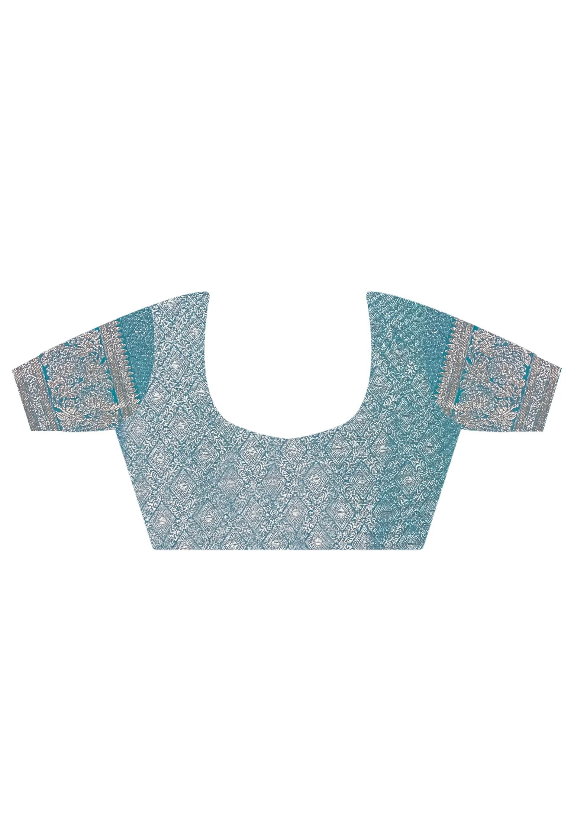 Turquoise Blue Mashru Silk Saree with Blouse Piece - Adi Akshoy & Co.