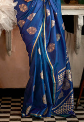 Cross Blue Mashru Silk Saree with Blouse Piece - Adi Akshoy & Co.