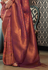 Purple Brocade Kanjivaram Silk Saree With Blouse Piece - Adi Akshoy & Co.