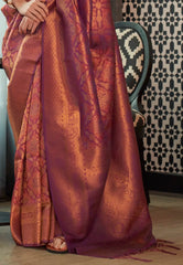 Purple Brocade Kanjivaram Silk Saree With Blouse Piece - Adi Akshoy & Co.