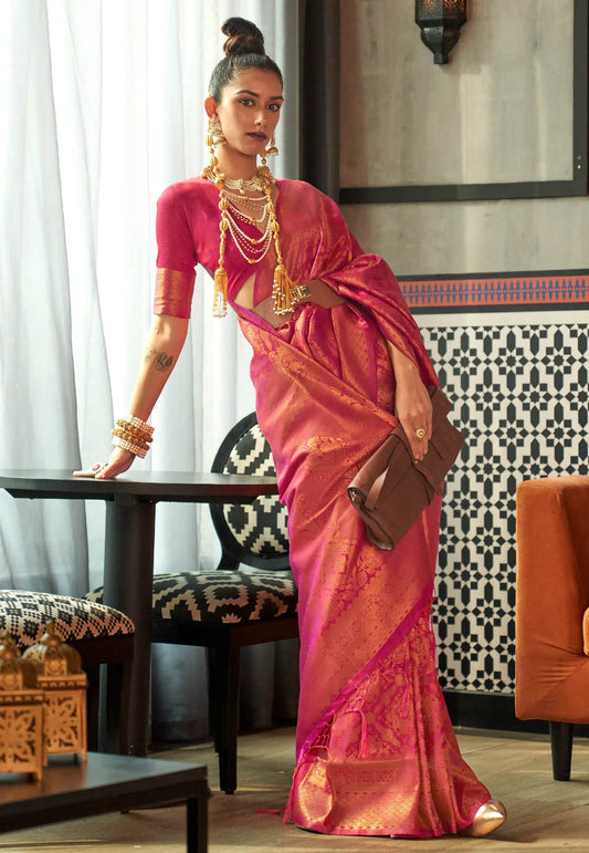 Rani Brocade Kanjivaram Silk Saree With Blouse Piece - Adi Akshoy & Co.