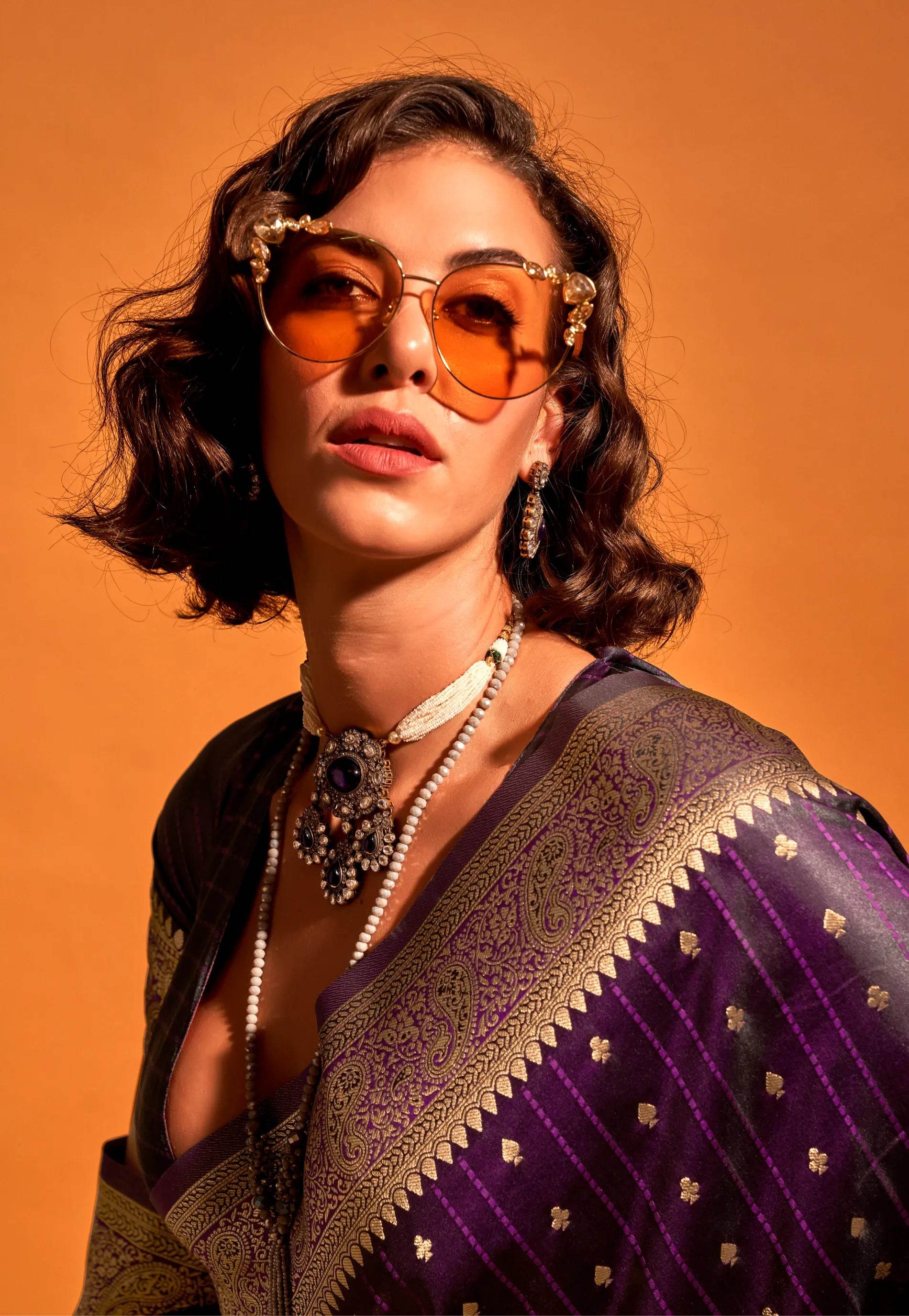 Purple Kanjivaram Silk Saree With Blouse Piece - Adi Akshoy & Co.