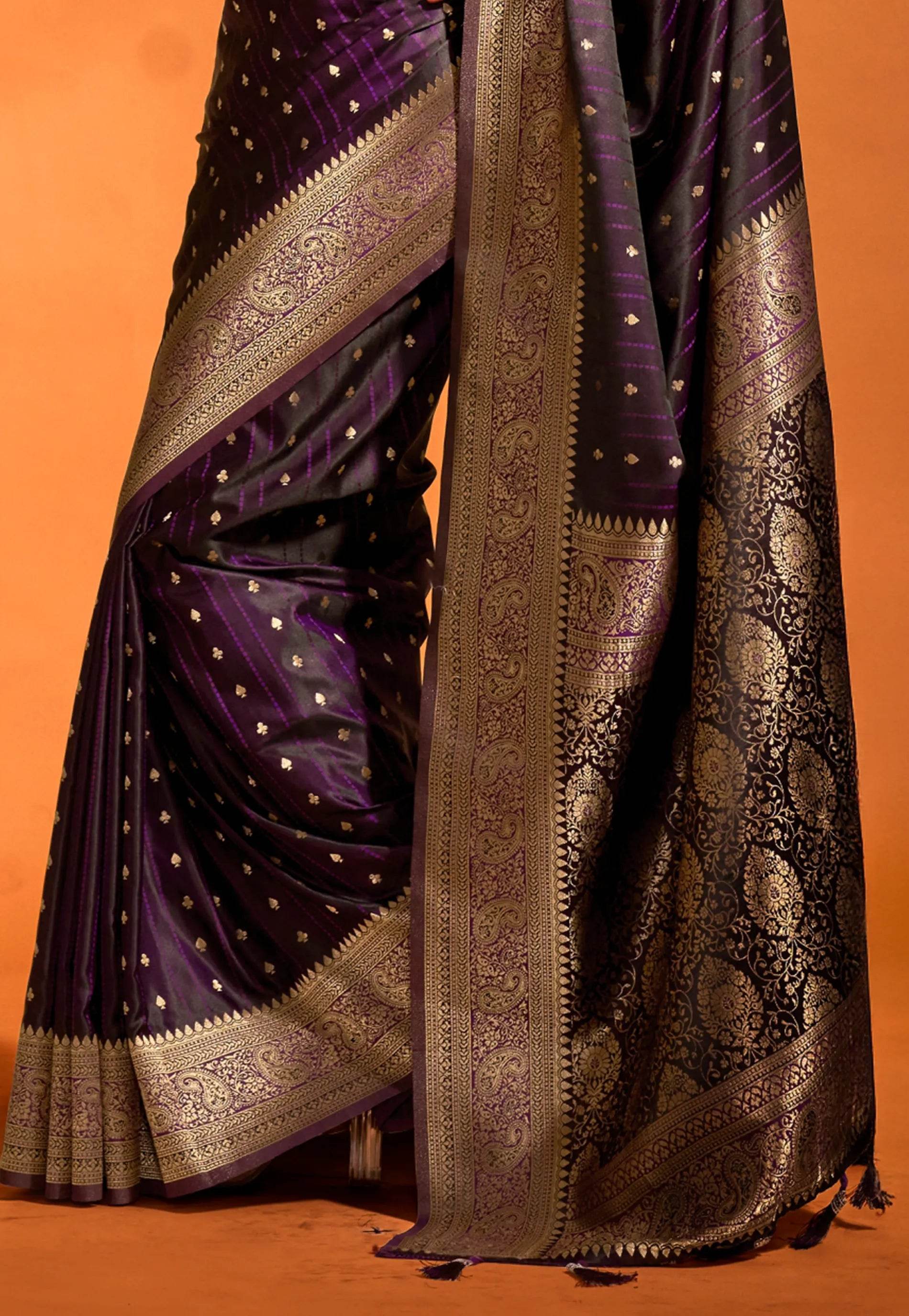 Purple Kanjivaram Silk Saree With Blouse Piece - Adi Akshoy & Co.