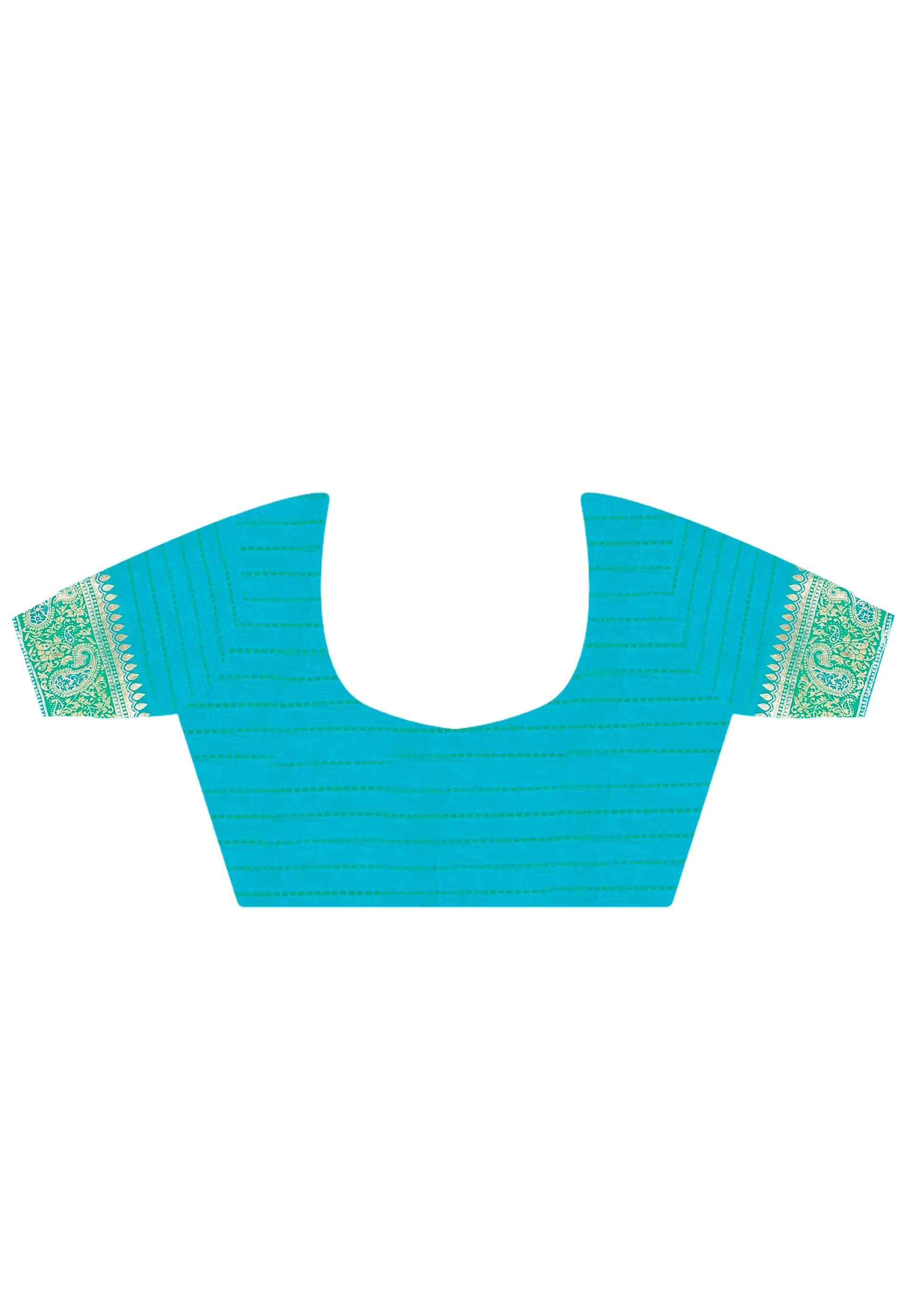 Feroza Blue Kanjivaram Silk Saree With Blouse Piece - Adi Akshoy & Co.