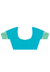 Feroza Blue Kanjivaram Silk Saree With Blouse Piece - Adi Akshoy & Co.