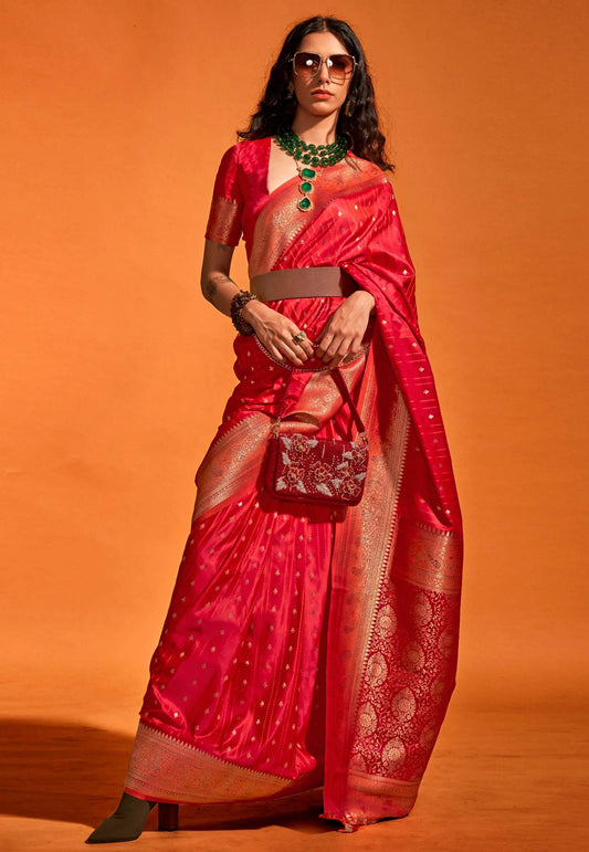 Red Kanjivaram Silk Saree With Blouse Piece - Adi Akshoy & Co.