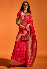 Red Kanjivaram Silk Saree With Blouse Piece - Adi Akshoy & Co.