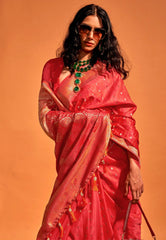 Red Kanjivaram Silk Saree With Blouse Piece - Adi Akshoy & Co.