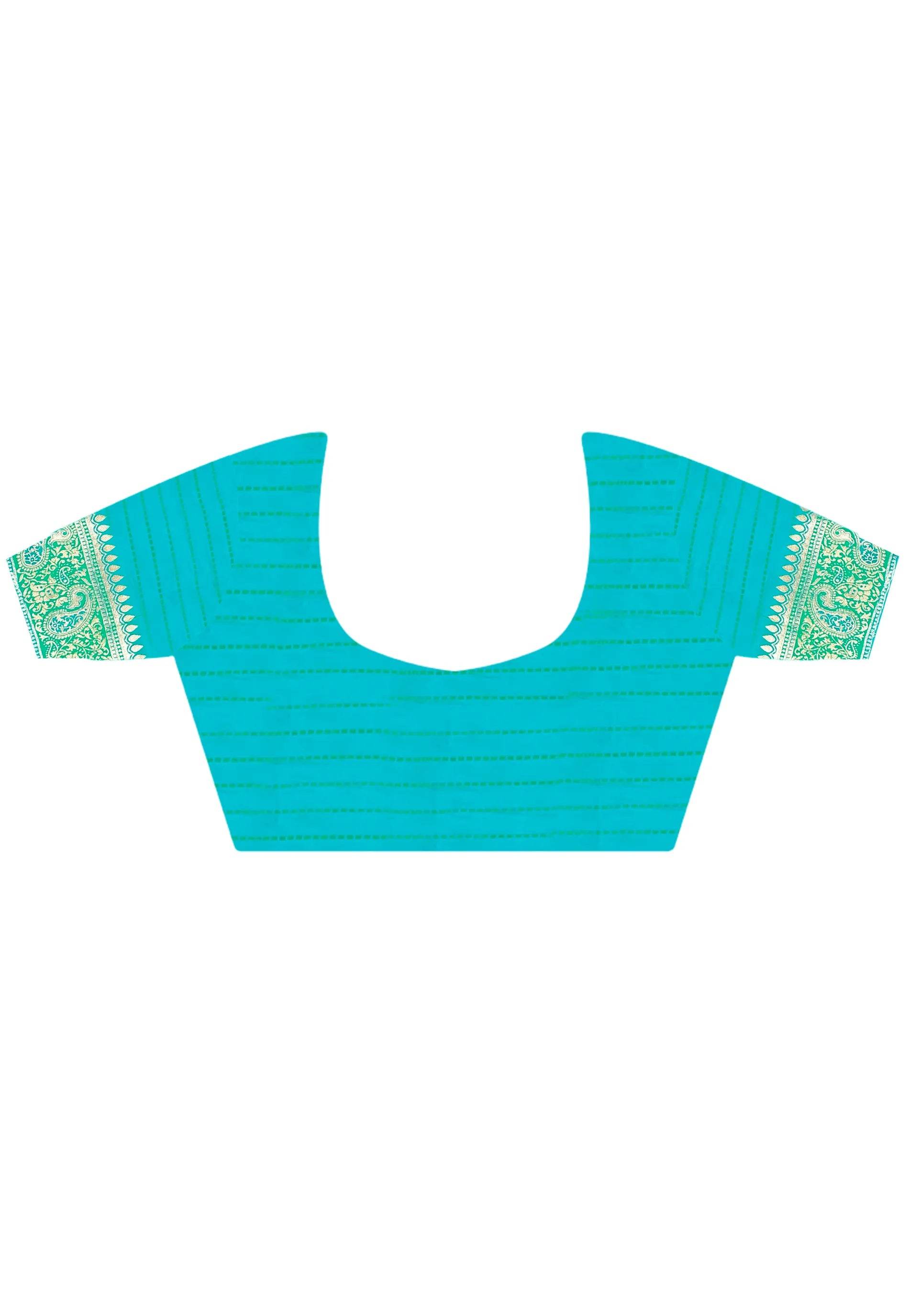 Feroza Blue Kanjivaram Silk Saree With Blouse Piece - Adi Akshoy & Co.