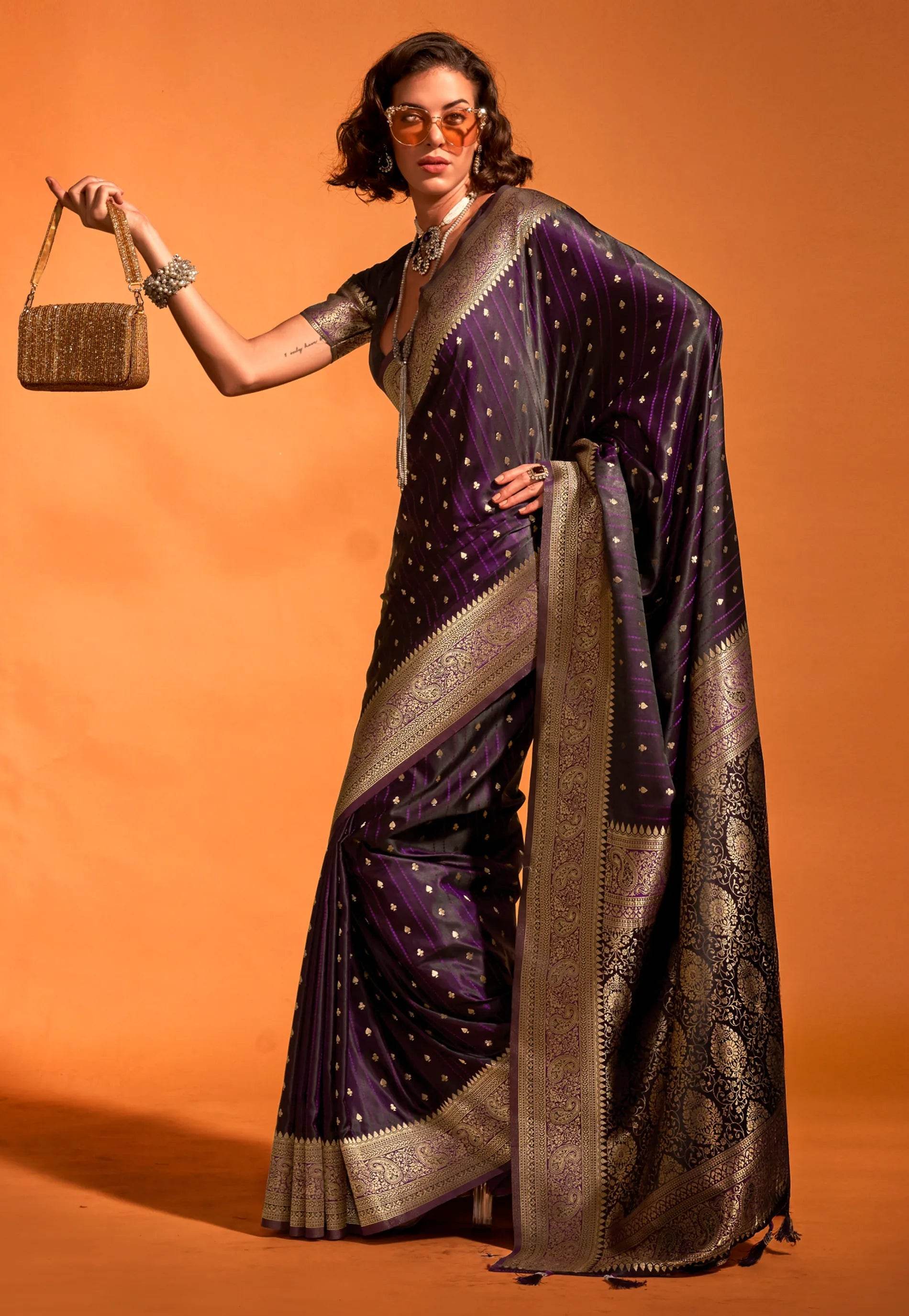 Purple Kanjivaram Silk Saree With Blouse Piece - Adi Akshoy & Co.