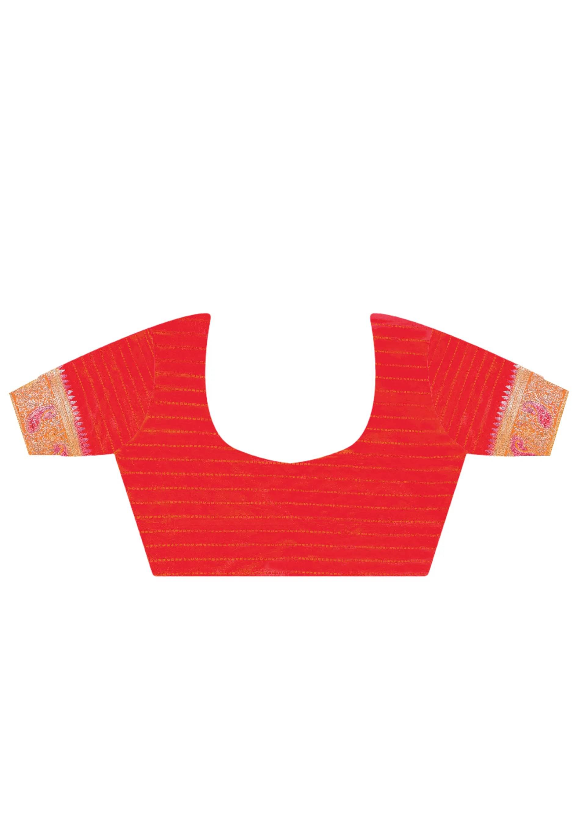 Red Kanjivaram Silk Saree With Blouse Piece - Adi Akshoy & Co.