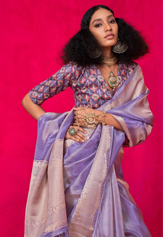 Purple Tissue Silk Saree with Blouse Piece - Adi Akshoy & Co.