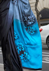 Black Ajrakh Print Modal Silk Saree With Blouse Piece - Adi Akshoy & Co.