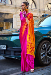 Vibrant Rani Ajrakh Print Modal Silk Saree With Blouse Piece - Adi Akshoy & Co.