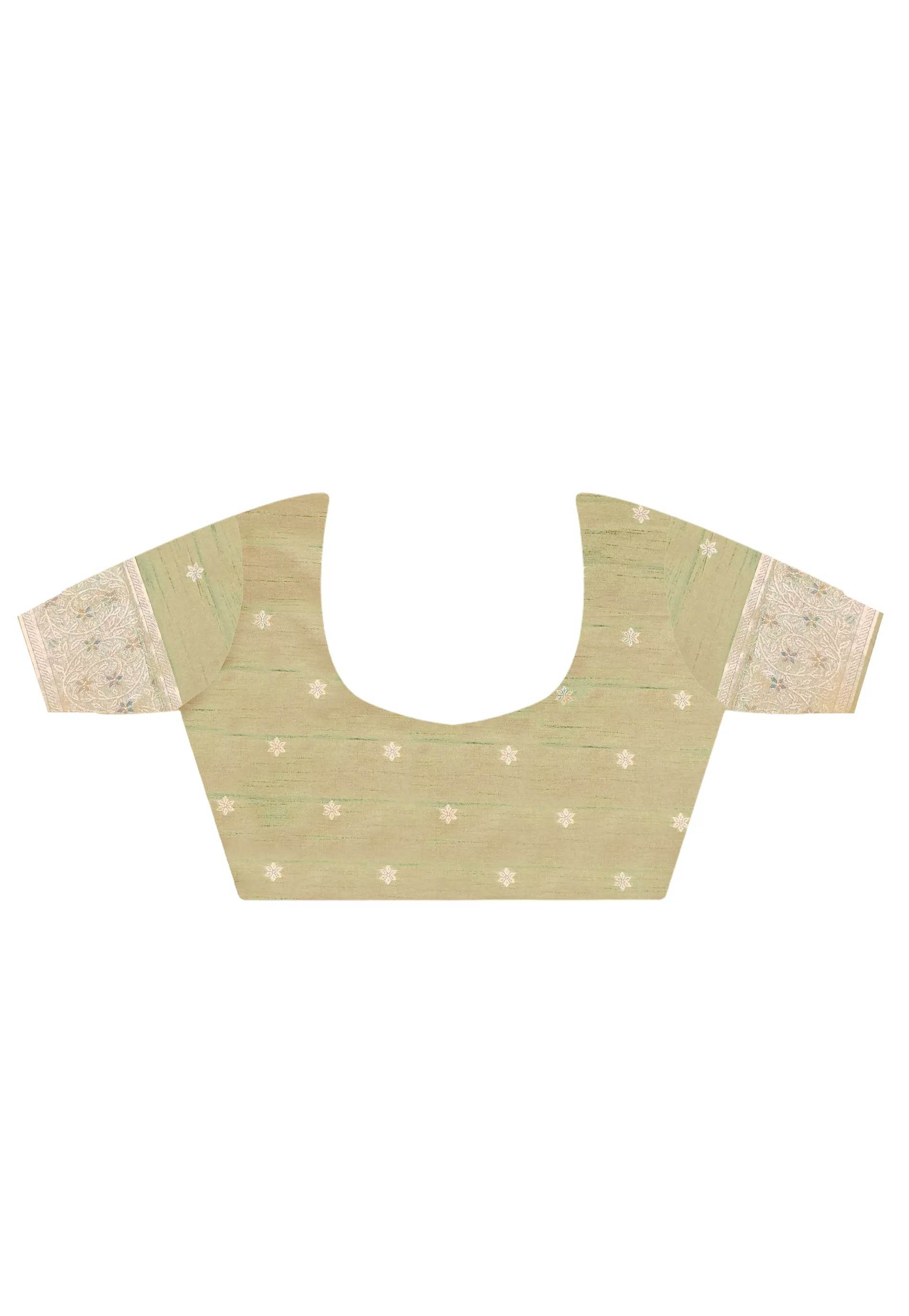 Sage Green Tussar Silk Saree with Blouse Piece - Adi Akshoy & Co.