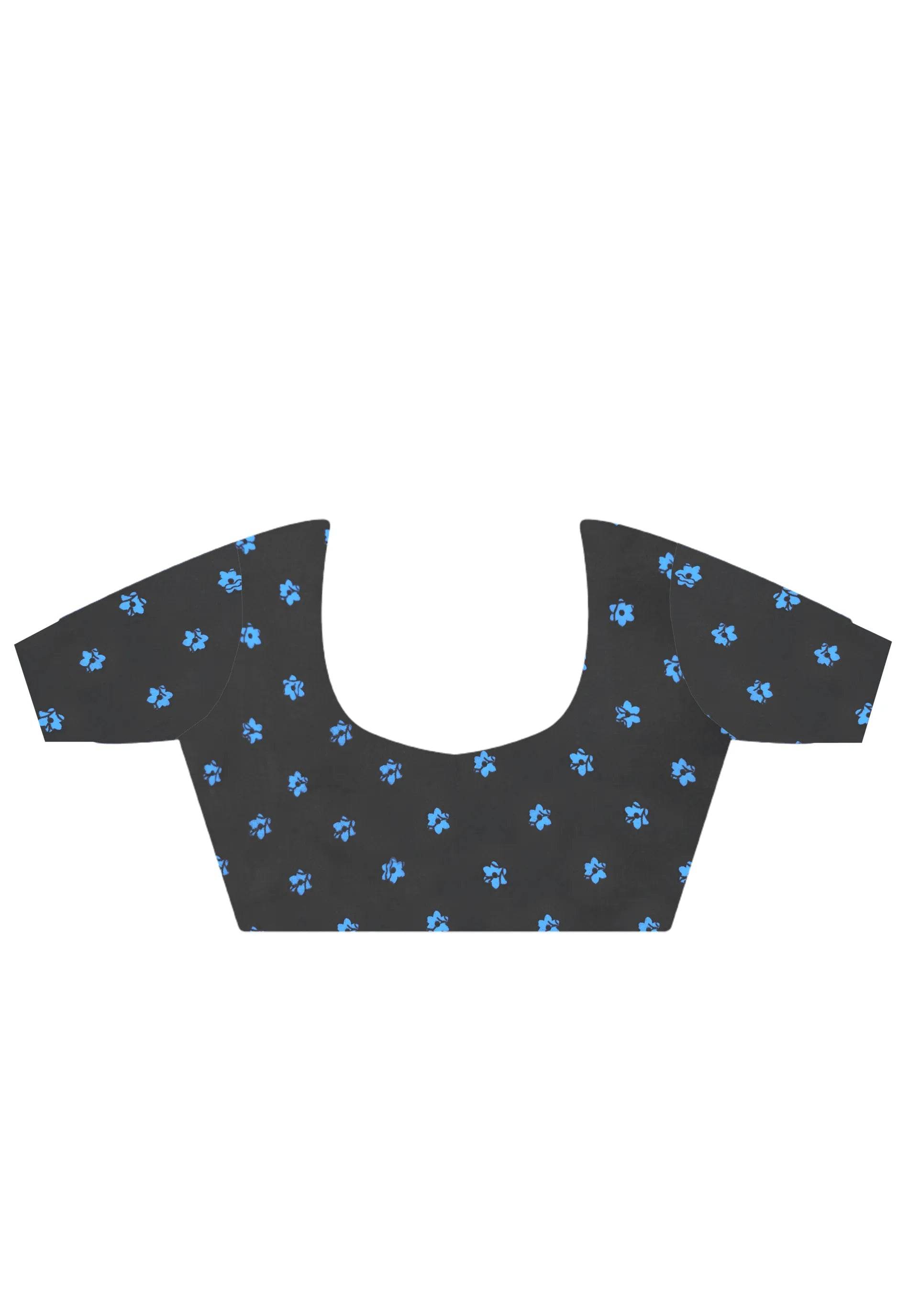 Black Ajrakh Print in Modal Silk Saree With Blouse Piece - Adi Akshoy & Co.