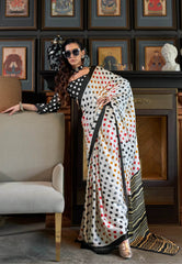 Off White Ajrakh Print in Modal Silk Saree With Blouse Piece - Adi Akshoy & Co.