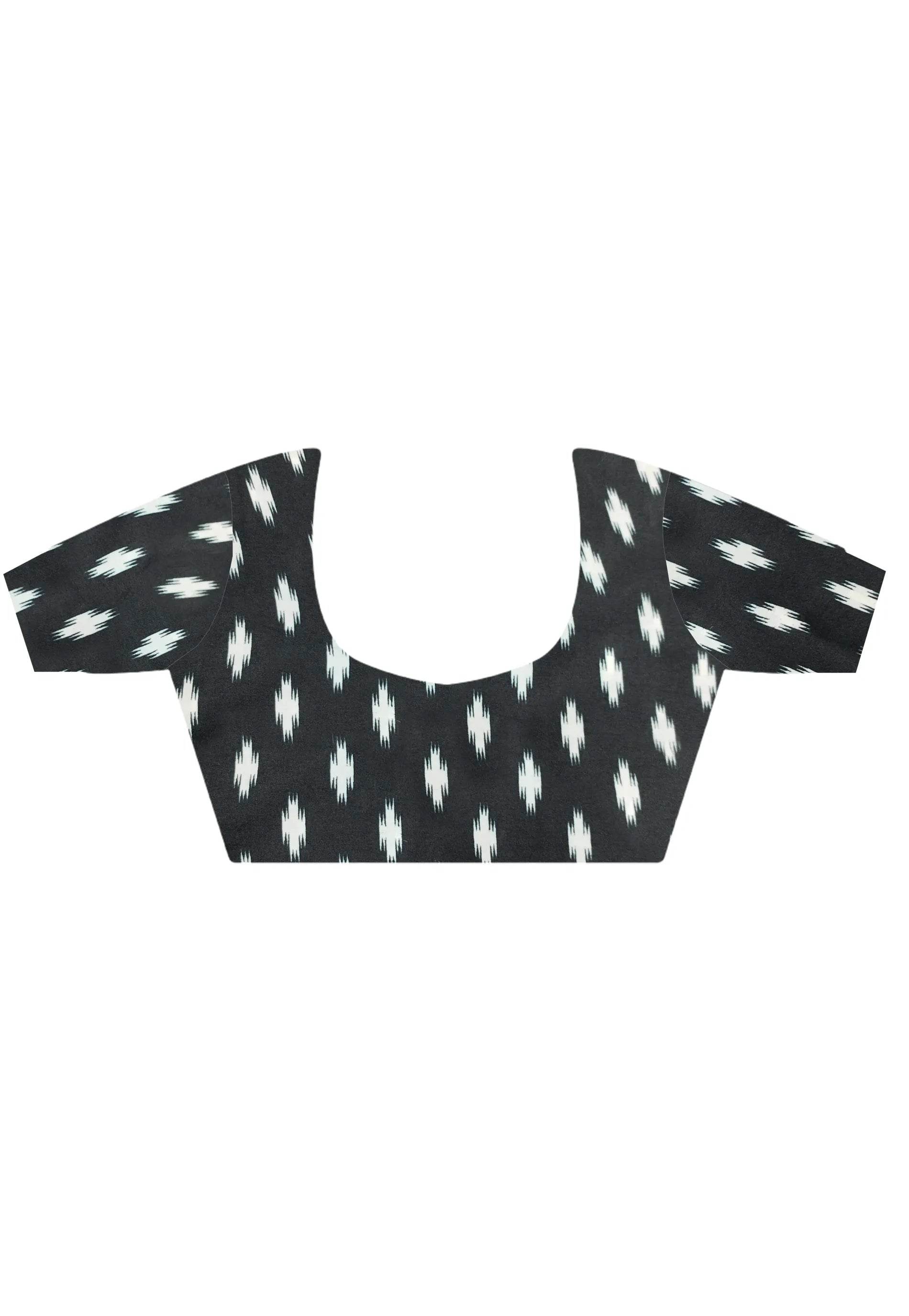 Black Ajrakh Print in Modal Silk Saree With Blouse Piece - Adi Akshoy & Co.