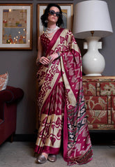 Maroon Ajrakh Print in Modal Silk Saree With Blouse Piece - Adi Akshoy & Co.