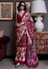 Maroon Ajrakh Print in Modal Silk Saree With Blouse Piece - Adi Akshoy & Co.