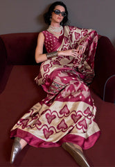 Maroon Ajrakh Print in Modal Silk Saree With Blouse Piece - Adi Akshoy & Co.