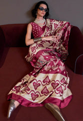 Maroon Ajrakh Print in Modal Silk Saree With Blouse Piece - Adi Akshoy & Co.