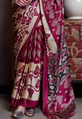 Maroon Ajrakh Print in Modal Silk Saree With Blouse Piece - Adi Akshoy & Co.