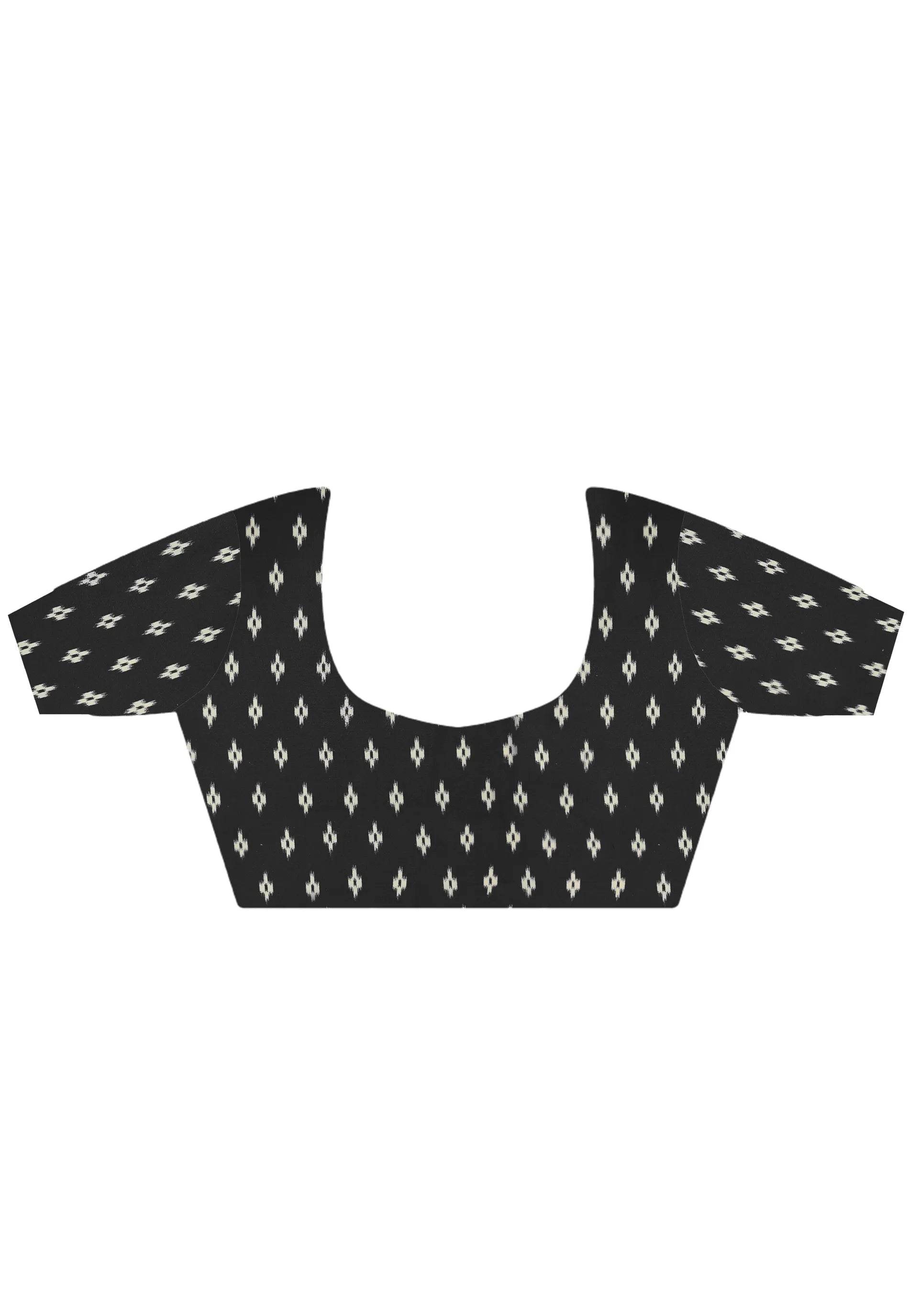 Black Ajrakh Print in Modal Silk Saree With Blouse Piece - Adi Akshoy & Co.