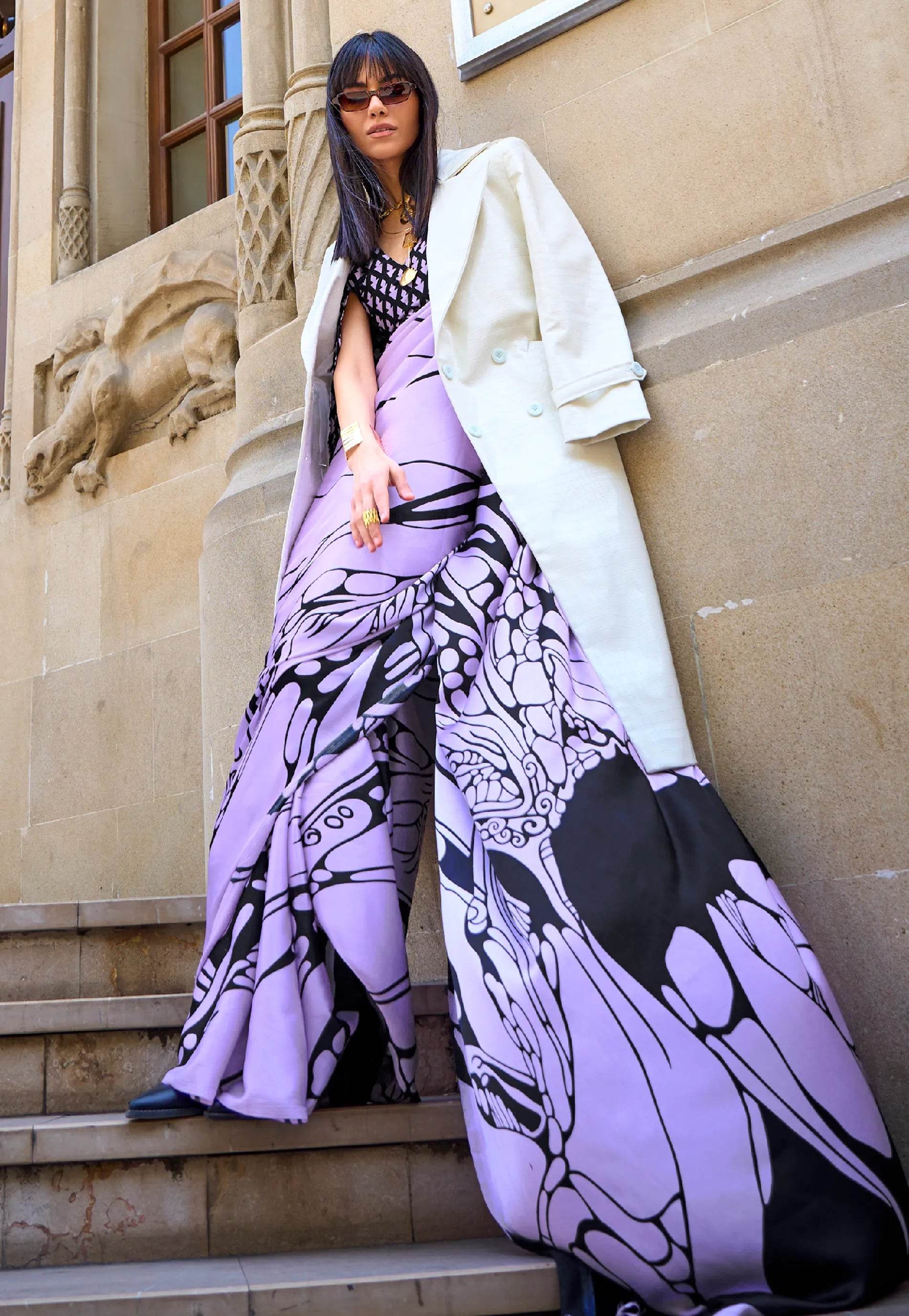 Mauve Modal Silk Saree With Blouse Piece - Adi Akshoy & Co.