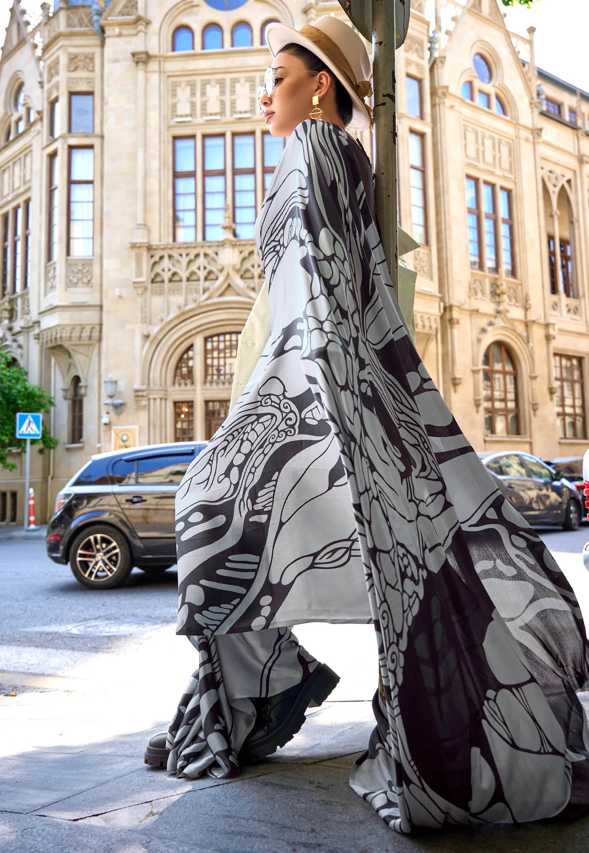 Grey Modal Silk Saree with Blouse Piece - Adi Akshoy & Co.