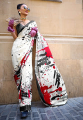 Off White Modal Silk Saree With Blouse Piece - Adi Akshoy & Co.
