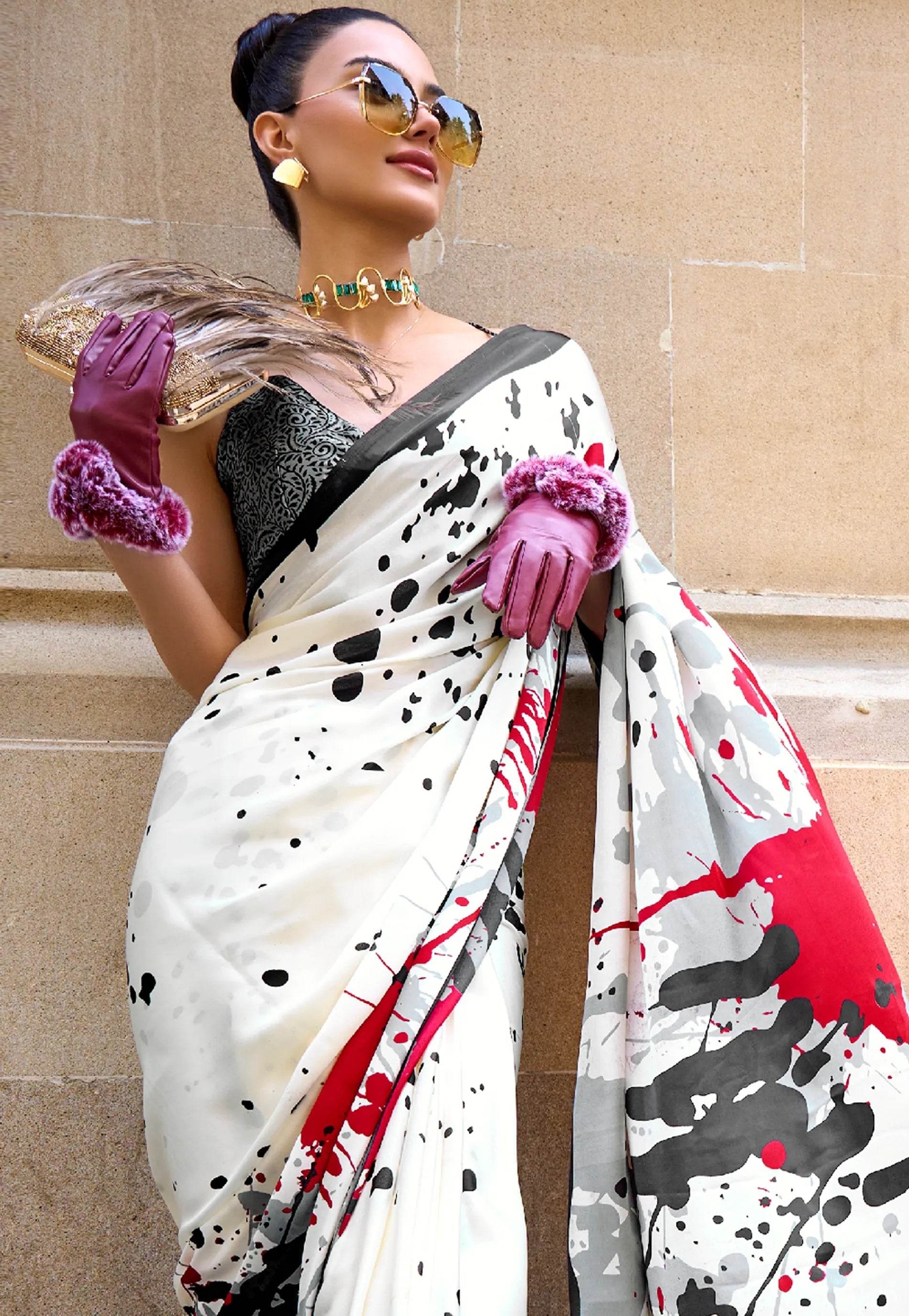 Off White Modal Silk Saree With Blouse Piece - Adi Akshoy & Co.