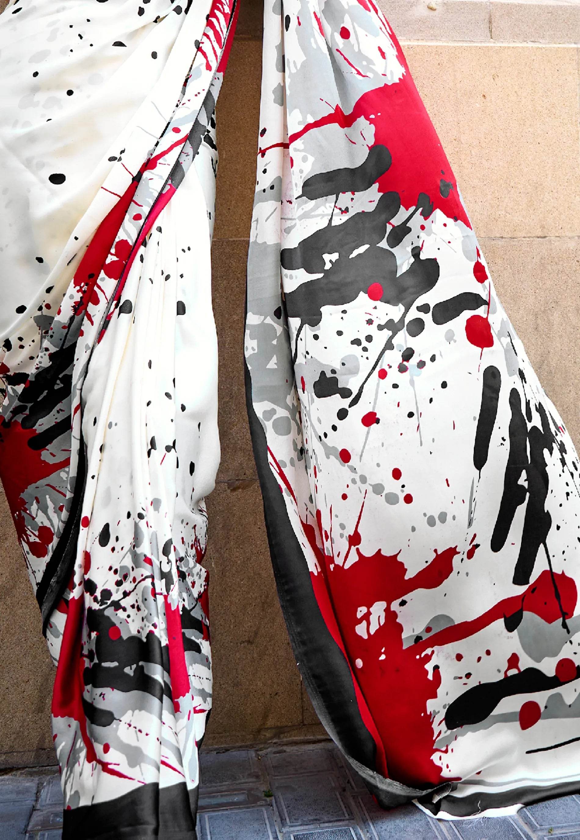 Off White Modal Silk Saree With Blouse Piece - Adi Akshoy & Co.