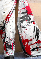 Off White Modal Silk Saree With Blouse Piece - Adi Akshoy & Co.