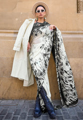 Ivory Modal Silk Saree With Blouse Piece - Adi Akshoy & Co.