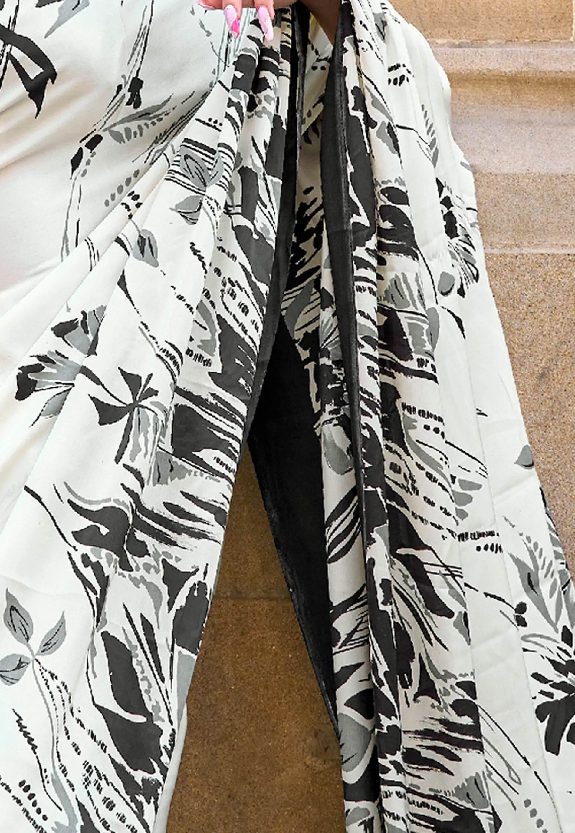 Ivory Modal Silk Saree With Blouse Piece - Adi Akshoy & Co.